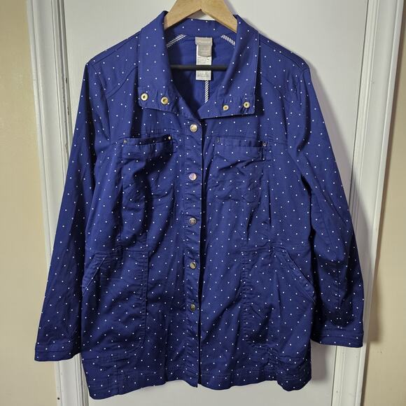 Chicos Jacket Womens Size 3 US XL Polka Dot Snap Button Front Casual Pockets - Picture 1 of 4